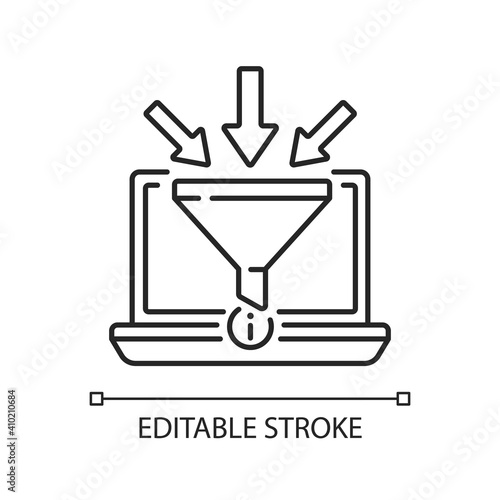 Gathering information linear icon. Creative thinking idea. Careful sorting of information. Thin line customizable illustration. Contour symbol. Vector isolated outline drawing. Editable stroke