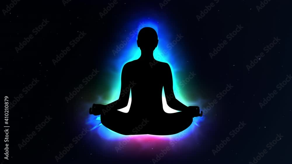 Human Covered with Neon Glow Energy and aura in Meditation Concept Illustration Animation Human Covered with Neon Glow Energy and aura in Meditation Concept Illustration Animation