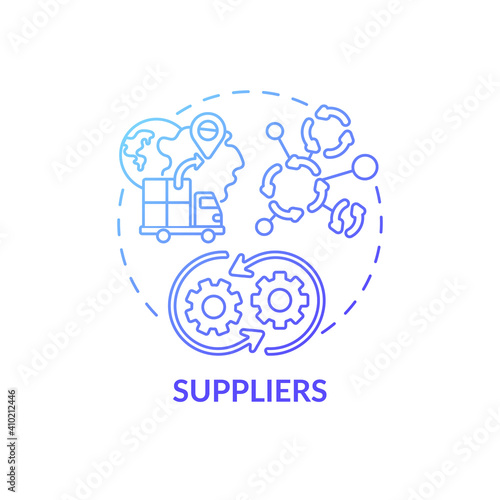 Suppliers concept icon. Co-creation participant idea thin line illustration. Production capabilities. Providing resources for products. Manufacturer. Vector isolated outline RGB color drawing