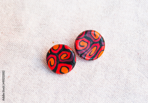 Small art circle earrings. Polymer cly jewelry.