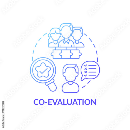 Co-evaluation concept icon. Co-production element idea thin line illustration. Co-assessment. Engaging program stakeholders in evaluation process. Vector isolated outline RGB color drawing