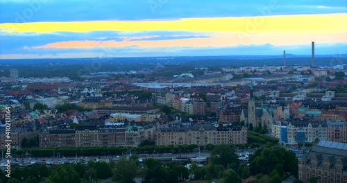 Aerial view over Stockholm city during sunset, Sweden photo