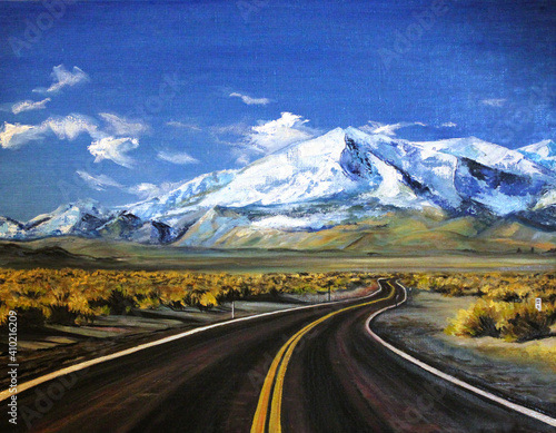 the road to the mountains oil painting