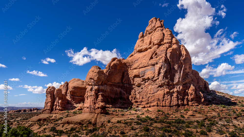 Unique Red Sandstone Pinnacles and Rock Fins at the Garden of Eden in Arches National Park near the town of Moab in Utah, United States