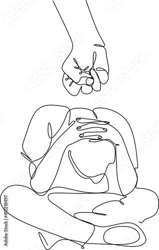 a line drawing depicting a young person's depression, abuse, beatings, boy, child, child abuse. Child abuse, violence,