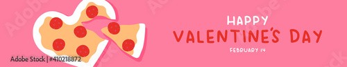 Valentine's Day pink heart pizza cartoon banner