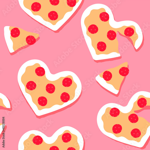 Valentine's Day pink pizza heart seamless pattern