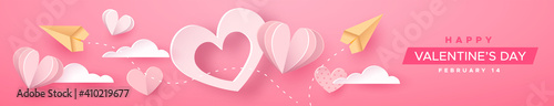 Valentine's Day paper plane pink heart banner