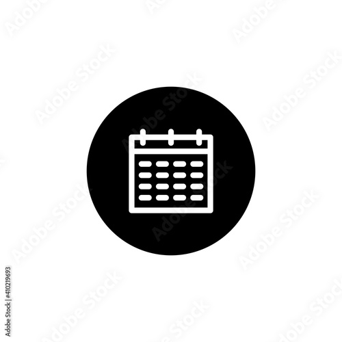 Calendar icon in black round style. Black icon vector