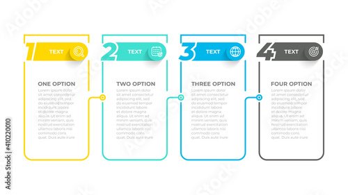 Vector infographic thin line design with number options. Business timeline process with 4 options, steps or parts.