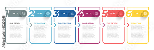 Vector infographic thin line design with number options. Business timeline process with 6 options, steps or parts.