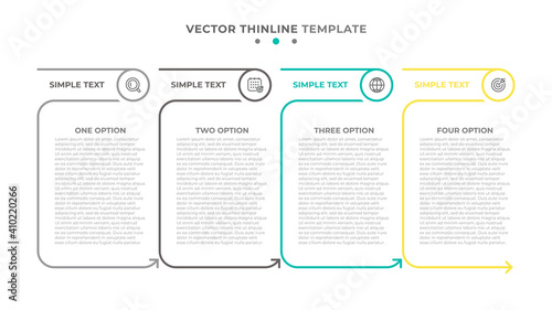 Vector infographic thin line template design with arrow and icons. Business concept with 4 options, steps or parts.