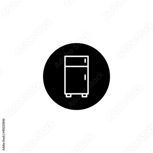 Refrigerator icon in black round style. Vector icon pixel perfect