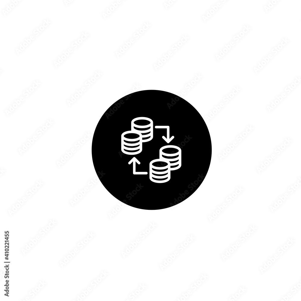 Money exchange icon in black round style. Vector icon pixel perfect