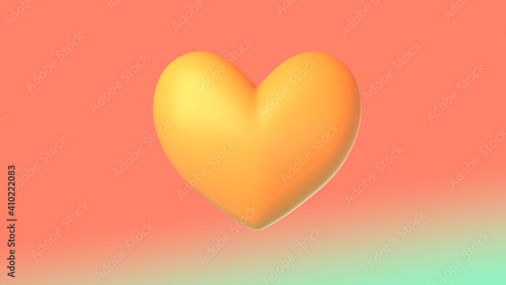 yellow 3d love heart on an orange background.
