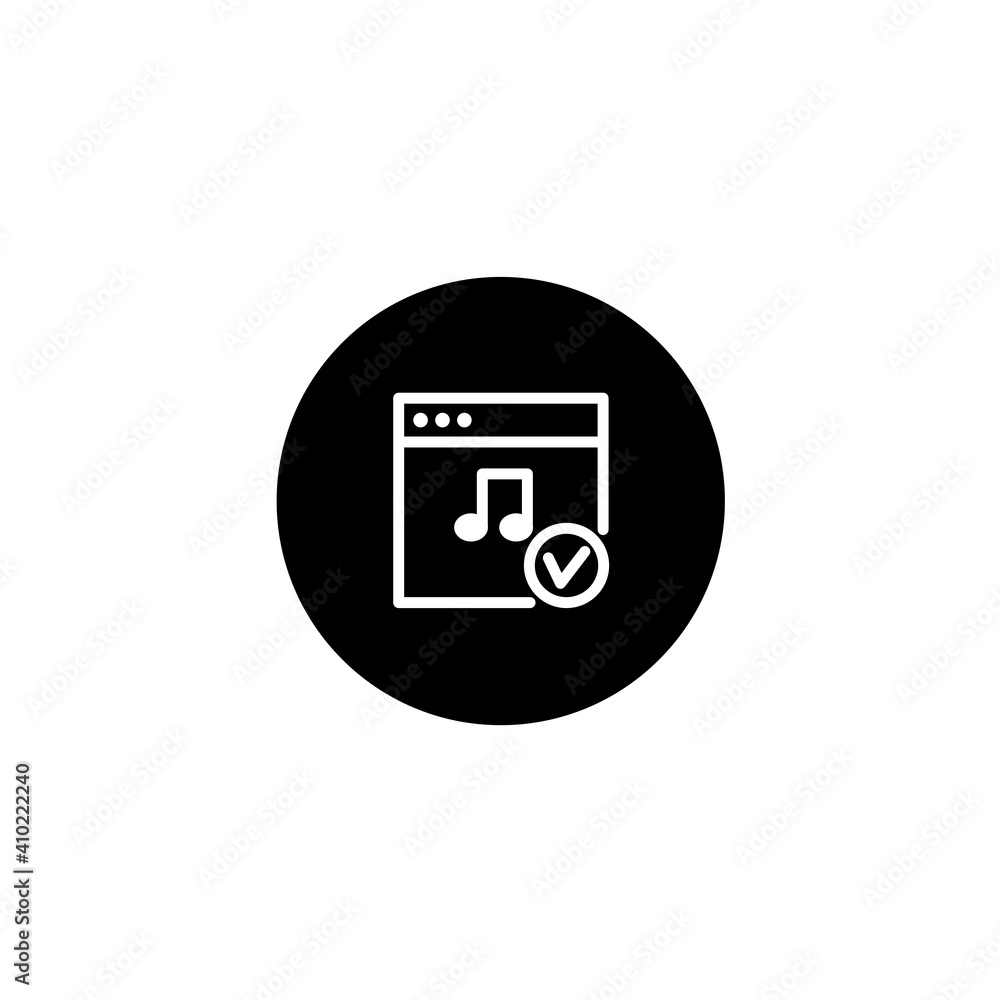 Music approve icon in black round style. Vector icon pixel perfect Music approve icon in black round style. Vector icon pixel perfect