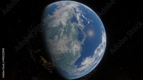 Fototapeta Naklejka Na Ścianę i Meble -  Planet earth from the space at night, planet Earth from outer space view, glow planet Earth view from dark space 3d illustration