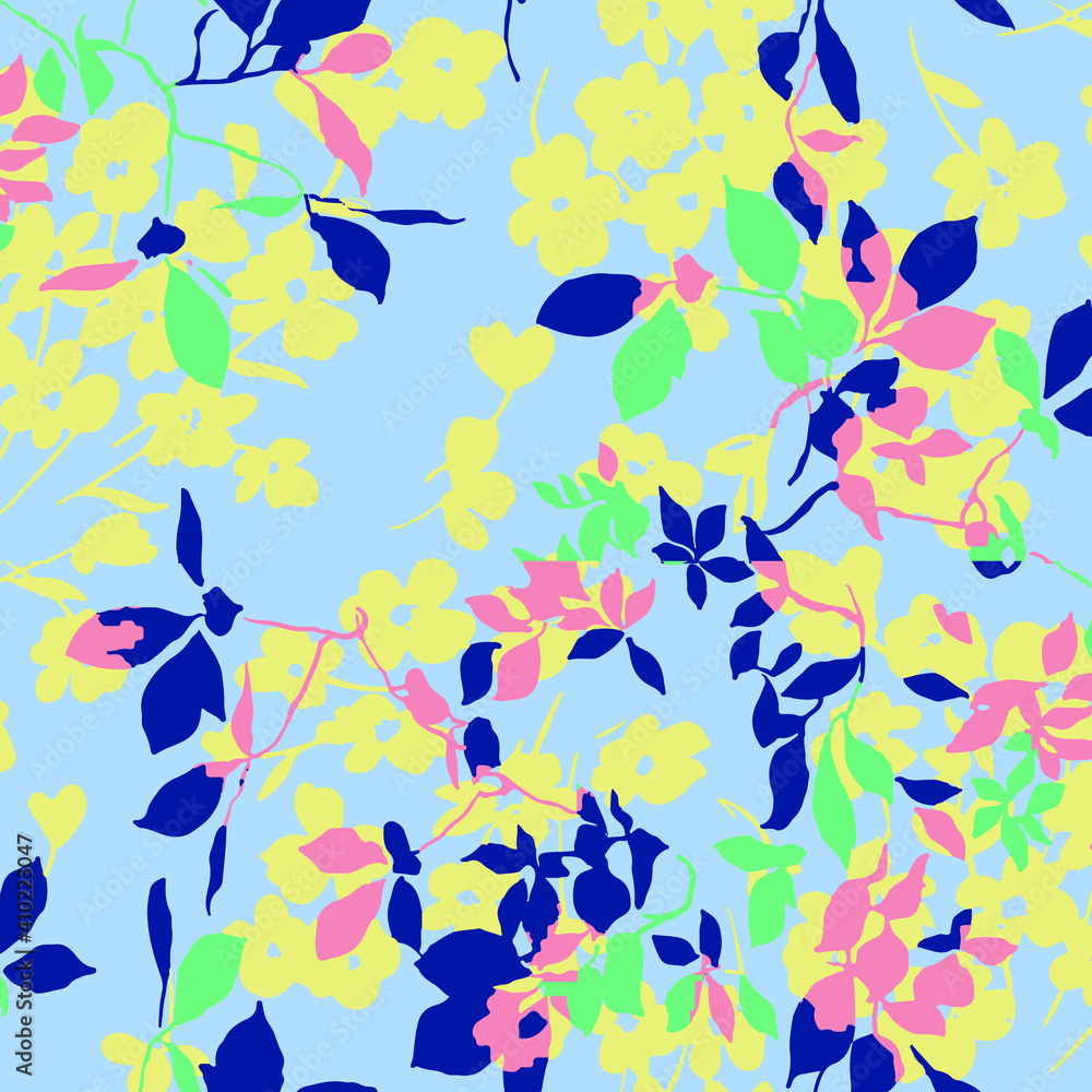 Floral seamless pattern. Hand drawn. For textile, wallpapers, print, wrapping paper. Vector stock illustration.