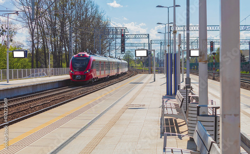 The train arrives at the station platform