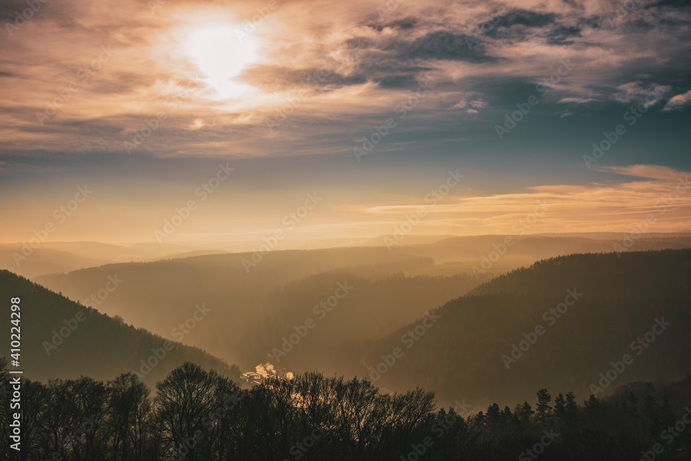 panoramic view of the Elbe Sandstone Mountains in the morning light, Germany. panoramic view of the Elbe Sandstone Mountains in the morning light, Germany.