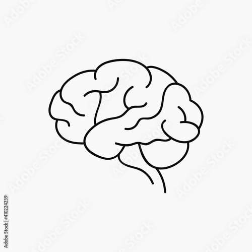Brain and brainstorming linear black icon in isolation on white background. Human brain symbol for workflow and educatiom. Knowledge symbol, mind pictogram