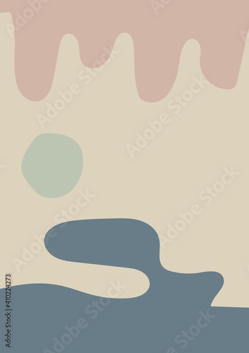 Abstract minimalist illustration with irregular shapes of trend colors. Contemporary artistic poster.Modern aesthetic wall decor with pastel colors.