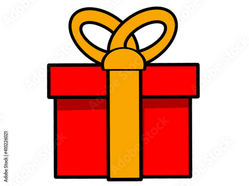Red gift box or present with a yellow bow on a white background