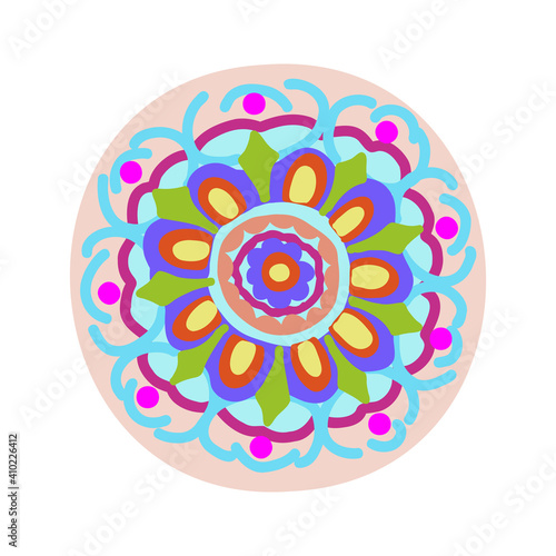 Decorative round element for creating an ornament. Bright mandala. decorative round folk ornament