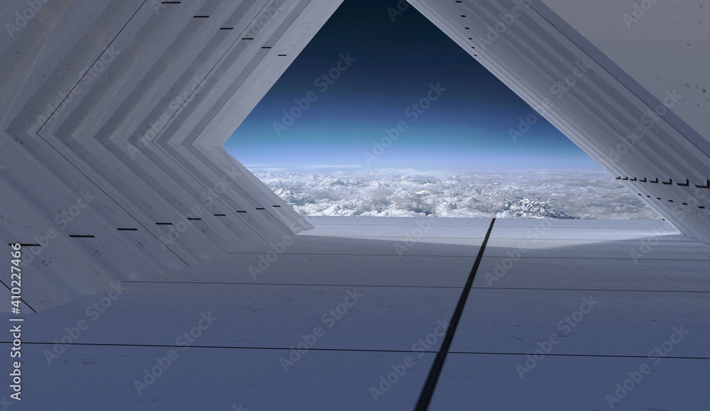 Fototapeta premium Diseño de estructura moderna y minimalista. Arquitectura espacial. Ilustración realista de túnel. Render 3d