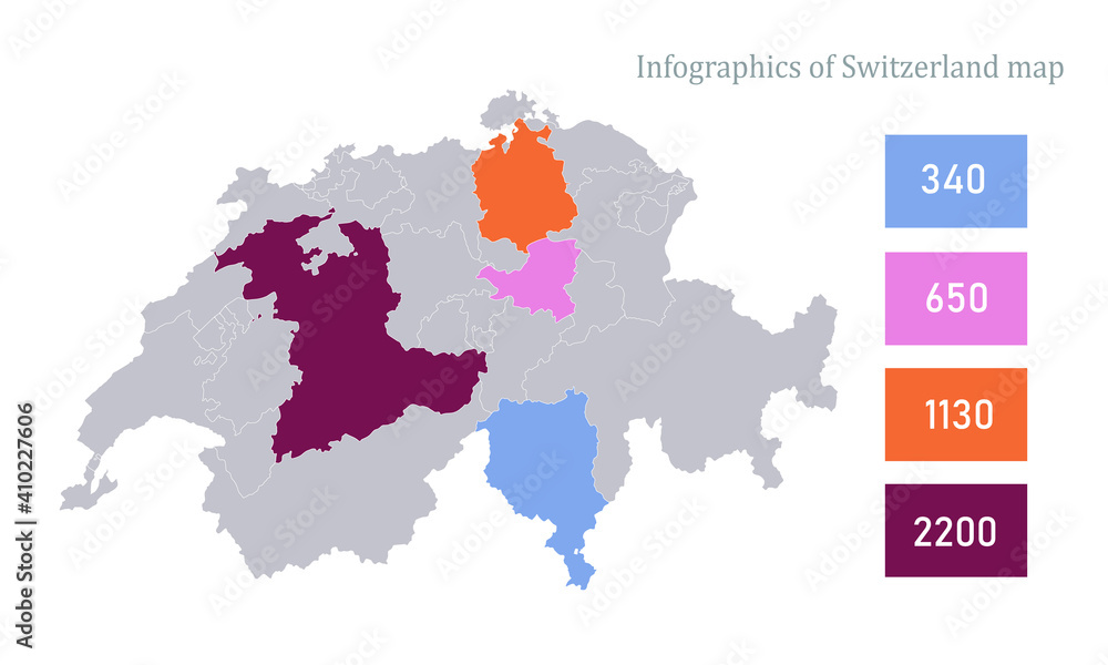 Naklejka premium Infographics of Switzerland map, individual regions vector