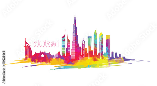 Dubai UAE vector illustration. city of Dubai in the United Arab Emirates, the symbols of the city skyscrapers hotels, stylish graphics