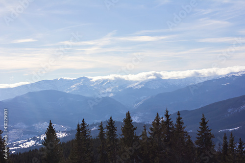 Winter mountains, Carpathians, Ukraine. Ski resort Bukovel