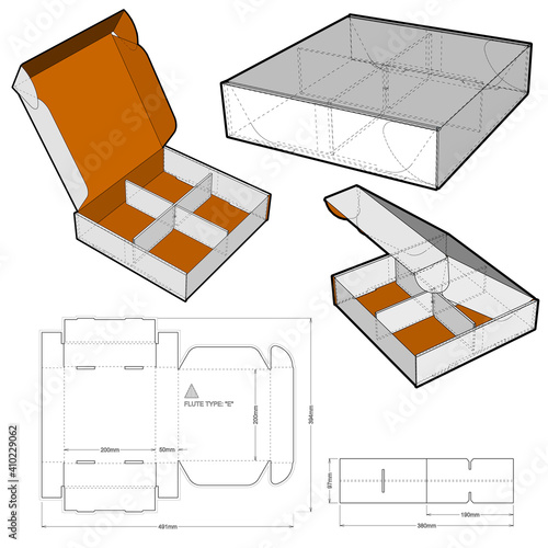 Cardboard box for sending mail. Highly recommended for technological and electronic products. Ease of assembly, no need for glue (Internal measurement 20x20x5 cm) and Die-cut Pattern