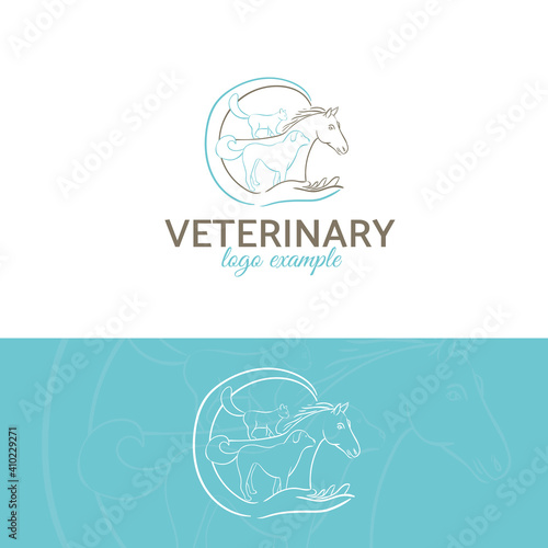 veterinary logo. cat  dog  horse frame. template for example a company logo help animals pet. stylish design graphics vector illustration. 