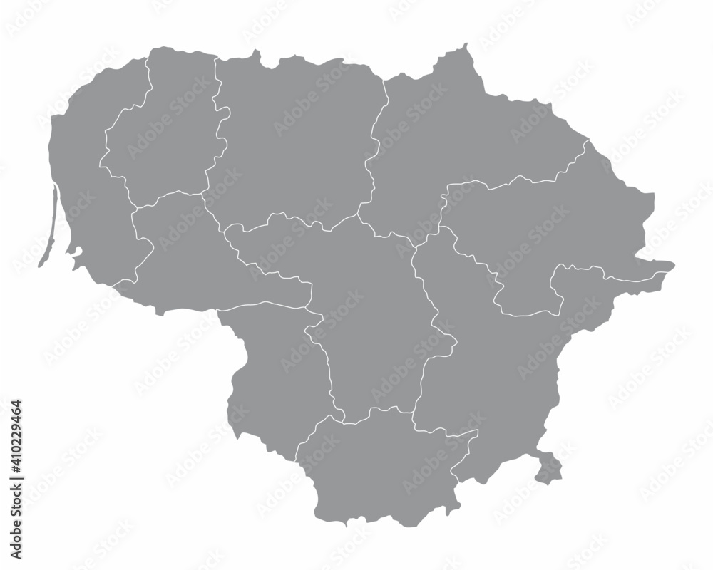 The Lithuania isolated map divided in regions