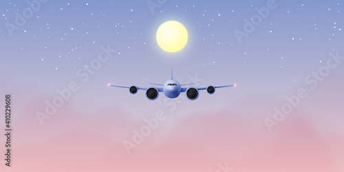 Airplane window view with night time sky