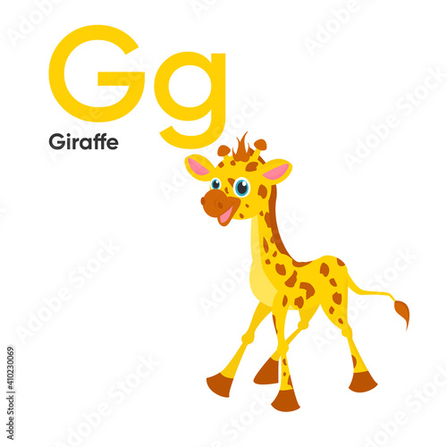 Cute Animal Alphabet Series A-Z. Vector ABC. Letter Gg. Giraffe. Cartoon animals alphabet for kids. Isolated vector icons illustration. Education  baby showerchildren prints  decor  cards  books