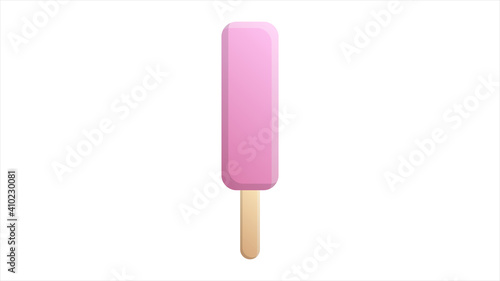 Pink ice cream on stick with stripes flat isolated
