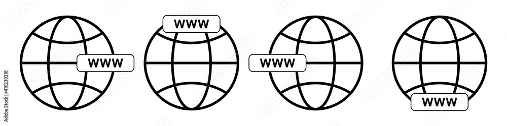 WWW icon. Set of vector earth globes icons. Website icon. Go to web symbol vector icon. Vector illustration icon in flat style. WWW icon. Set of vector earth globes icons. Website icon. Go to web symbol vector icon. Vector illustration icon in flat style.