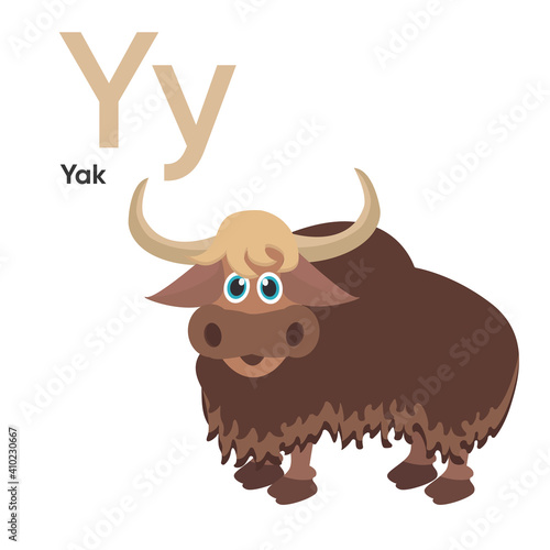 Cute Animal Alphabet Series A-Z. Vector ABC. Letter Yy. Yak. Cartoon animals alphabet for kids. Isolated vector icons illustration. Education, baby showerchildren prints, decor, cards, books