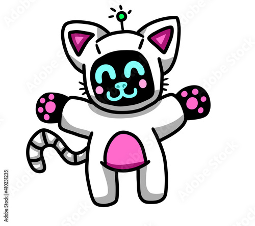 Stylized Adorable Happy Robot Cat