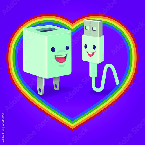 amor de pareja entre un cable y un cargador gay