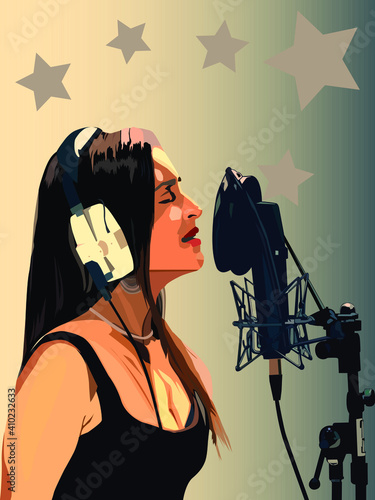 
girl in front of a microphone vector illustration symbolizing vocals and singing