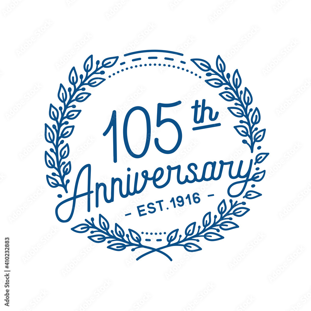 105 years anniversary logo collection. 105th years anniversary celebration hand drawn logotype. Vector and illustration.