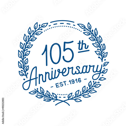 105 years anniversary logo collection. 105th years anniversary celebration hand drawn logotype. Vector and illustration.