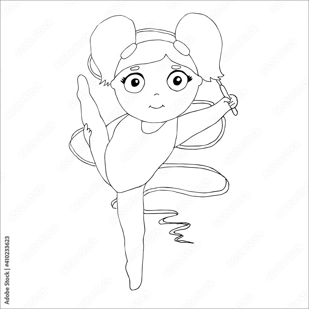 little painted girl doing gymnastics with a ribbon little painted girl doing gymnastics with a ribbon