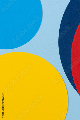 Texture background of fashion papers in memphis geometry style. Yellow, blue, light blue, red colors shapes and lines