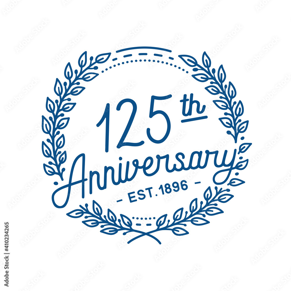 125 years anniversary logo collection. 125th years anniversary celebration hand drawn logotype. Vector and illustration.