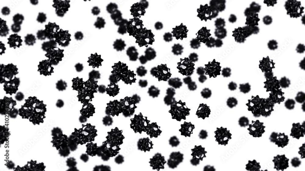 Flying many virus in cartoon character on white background. Medical concept. Funny black virus mascot with angry. 3D loop animation. Flying many virus in cartoon character on white background. Medical concept. Funny black virus mascot with angry. 3D loop animation.