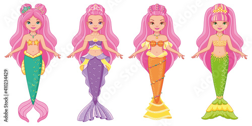 Cartoon set of mermaid dolls